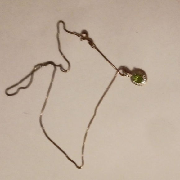 925 Italy Chain w/ Clear Green Glass Pendant Citrine Look - Picture 4 of 8